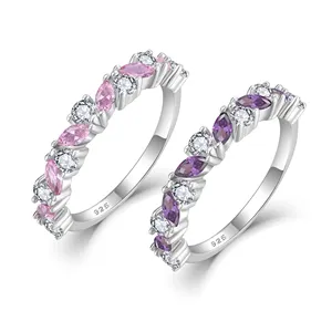 Fine Jewelry Ring Sterling 925 Silver Pink And Purple Zirconia Finger Ring Wedding Band For Girls