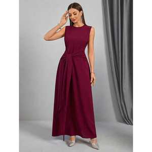 Abaya Kaftan Holgada para Mujer, Larga, Transpirable, Tejida, de Color Sólido, Modesta, con Cuello Redondo, Elegante, Informal, para Uso Diario - Product Image 6