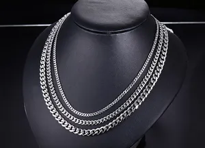 Kalung Rantai Kuba Besi Tahan Karat Pria, Perhiasan Antik Hitam/Emas/Perak Potongan Berlian