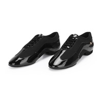 Nouvelle version – Chaussures de danse latine modernes noires à talon plat pour hommes, double usage (enseignement et pratique), en cuir verni avec semelle souple