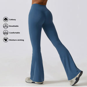 Venta al por mayor de mallas deportivas de cintura alta con logotipo personalizado de las mujeres push-ups Yoga pantalones <span class=keywords><strong>acampanados</strong></span> ropa deportiva de baile pantalones de Yoga botín apretado - Product Image 4