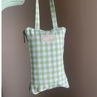 Pochette à couches de voyage en coton avec logo personnalisé, motif écossais vert, fermeture éclair, poignée souple, organiseur de maquillage