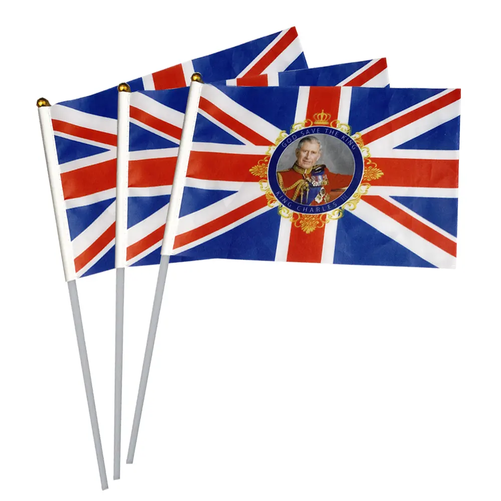 Aozhan Many Styles UK King Charles III Succession Celebration Union Jack Cheap Wave Waving Hand Flag flags