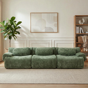 Contemporary Three-Seater Modular Sectional Sofa Vacuum Packed Chenille Pillow Back No Assembly Leisure Couch for Living Room - Product Image 1