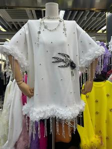 All'ingrosso Vintage di alta qualità abiti da donna <span class=keywords><strong>Boutique</strong></span> di lusso Oversize Tshirt alla moda fiore girocollo Casual personalizzato - Product Image 4