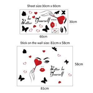 <span class=keywords><strong>Stickers</strong></span> <span class=keywords><strong>muraux</strong></span> décoration de <span class=keywords><strong>chambre</strong></span> de filles lèvres rouges avec yeux pour salon de beauté - Product Image 6
