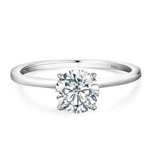 Bague de fiançailles et de mariage pour femme en argent sterling 925 plaqué or blanc avec diamant Moissanite rond de 1 carat VVS Gra Mossanite Solitaire - Product Image 5