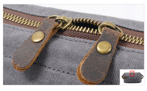 Waxed Canvas Toiletry Bag Vintage Travel Dopp Kit with Genuine Leather Trim, Large Capacity Waterproof Cosmetic <b>Pouch</b> for Women - Product Image 3