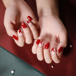 24 <span class=keywords><strong>Uñas</strong></span> <span class=keywords><strong>Postizas</strong></span> Navideñas Adhesivas, Color Rojo <span class=keywords><strong>con</strong></span> Diseño de Purpurina Dorada, <span class=keywords><strong>Uñas</strong></span> <span class=keywords><strong>Postizas</strong></span> Cortas - Product Image 5