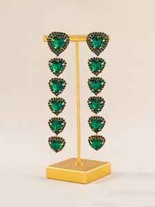 Green or Champagne <b>Glass</b> Heart Shaped Pendants Statement Gold Color Long Drop Earrings for Women <b>Girls</b> Fashion Jewelry - Product Image 4