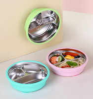 Assiette divisée en acier inoxydable 304 avec ventouse en silicone, bol à collation anti-chute, plateau de dîner pour pique-nique en extérieur et maison