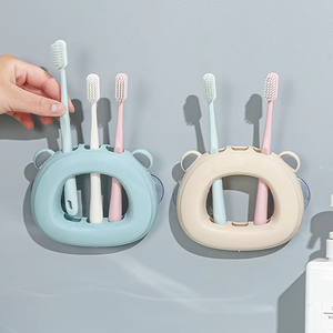 Support mural créatif en plastique à ventouse pour brosses à dents, 3 emplacements, sans perçage, avec crochets pour salle de bain - Product Image 3