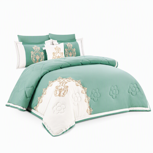 Ensemble de literie brodé personnalisable en gros avec médaillon, couvre-lit contrastant gris et blanc, couette OEM ODM - Product Image 6
