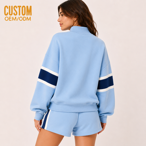 Ensemble de sweat-shirts personnalisés pour femmes, imprimés, à blocs de couleur et rayures, à capuche, coupe classique, respirant, en polyester/coton, longueur genou, avec rayures latérales - Product Image 3