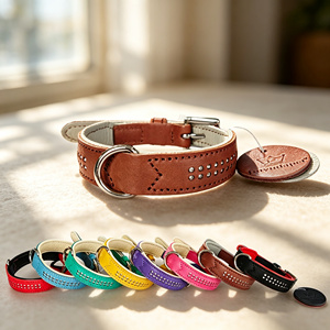 Collier de luxe en cuir pour chien, orné de diamants, en cuir de vachette véritable, pour bouledogue français, <span class=keywords><strong>pitbull</strong></span>, bijoux esthétiques pour chien - Product Image 2