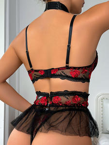 Woman Lace Transparent Underwear Fairy Embroidery Brief Sets Sensual Lingerie Delicate Bra Halter Push up Suit - Product Image 5