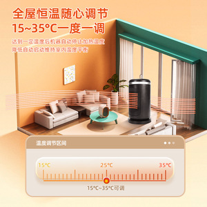 Desktop Heater PTC Heating 1500W Ceramic Electric Indoor Household Touch Control No Timer Shaking Head Safety Protection - Product Image 4