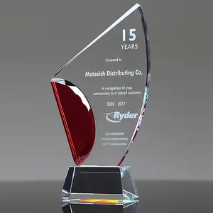 WZ-CT004 Troféus de cristal vermelho personalizados, prêmio em vidro branco para presente, lembrança personalizada, técnica de gravação esculpida