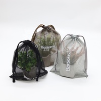 Sac en filet de nylon gris, noir, marron avec logo personnalisé imprimé, pochette cosmétique, emballage pour savon, sac cadeau en filet