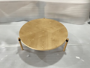 Round Wood <b>Coffee</b> <b>Table</b> Modern Living Room Center <b>Table</b> with Natural Grain and Black Accent <b>Legs</b> - Product Image 4