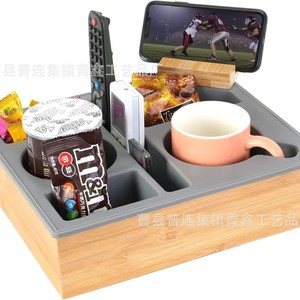 Caja de almacenamiento con reposabrazos de madera, portavasos y bandeja para refrigerios, para sofá, asiento de coche, escritorio. - Product Image 3
