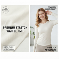 Tissu gaufré uni teint, anti-boulochage, écologique, de qualité supérieure, le plus vendu, 90 % polyester, 10 % élasthanne, 185 g/m², largeur 175 cm