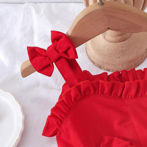 I vestiti per bambini indossano <span class=keywords><strong>pantaloncini</strong></span> con volant in Denim rosso senza maniche 2 pezzi set di abbigliamento per neonata - Product Image 6