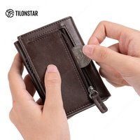 Dompet Kulit TILONSTAR RFID Pop Up dengan Kantong Koin, Slot Kartu Aluminium Anti Pembajakan, Tempat Kartu Kredit, Dompet Pria