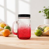 Verre à boisson vintage gaufré de 480 ml avec poignée, dégradé de couleurs, avec couvercle, pour limonade, cocktail, eau, jus