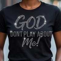 Autocollant thermocollant en strass avec citation religieuse chrétienne : « Dieu ne plaisante pas avec moi », design de t-shirt en strass, patch brillant à repasser