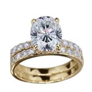 Luxury 3ct 5ct Filled Oval Cut Lab Grown Diamond Halo Side Stones Pav IGI Certified Solid 18K Gold Engagement <b>Ring</b> - Product Image 1