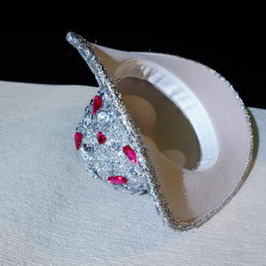Chapeau de cow-boy en velours et strass pour <span class=keywords><strong>femme</strong></span>, avec accents argentés et roses, idéal pour les soirées <span class=keywords><strong>disco</strong></span>, les festivals, Halloween et les costumes. - Product Image 6