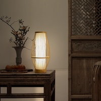 Petite lampe de table en bambou tressé de style japonais avec lumière ambiante LED, à brancher, 15 cm, pour chambre à coucher, chevet, décoration de la maison