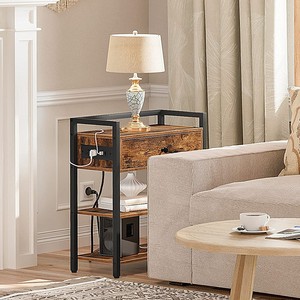 Wood Console <b>Table</b> 20.5 In X 9.4 In X 24.4 In With Drawer And Power Outlet For Living Room Bedroom Storage Side <b>Table</b> - Product Image 3