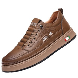 Tendances : Baskets plateforme en cuir véritable pour hommes, à lacets, bout rond, semelle extérieure en caoutchouc respirante, chaussures décontractées d'été - Product Image 5