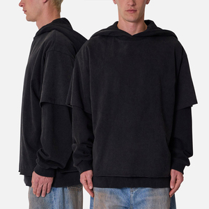 Sweat-shirts à capuche unisexes personnalisés en coton jersey double couche pour hommes et femmes, effet délavé, vente en gros d'usine - Product Image 1