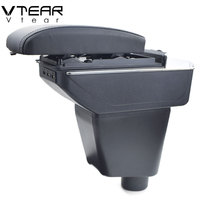 Vtear Boîte de rangement élégante en ABS et cuir PU avec accoudoir coulissant et porte-gobelet pour Renault Clio II 2014-2018