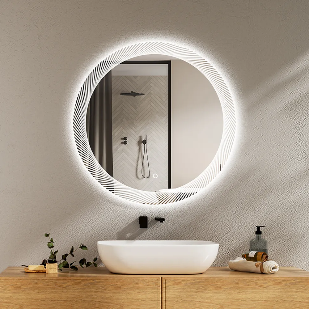 Kongchang cermin rias Led pintar persegi panjang, cermin tanpa bingkai persegi panjang Anti kabut untuk dinding kamar mandi