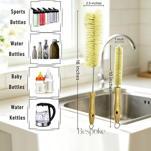 Custom Logo All Natural <strong>Bottle</strong> <strong>Brush</strong> and Straw Set Sisal Bristles and Wood Handle <strong>Bottle</strong> Cleaners for Washing Narrow <strong>Bottles</strong> - Product Image 2