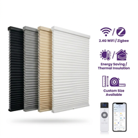 Stores alvéolaires modernes motorisés sans fil en tissu imperméable à isolation thermique, à motif horizontal, avec télécommande intelligente pour la maison