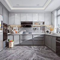 Ensemble de cuisine moderne de luxe en bois massif avec éclairage LED, plan de travail en marbre, modulaire, écologique, RTA pour appartement, villa, États-Unis
