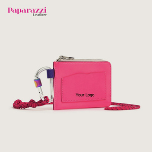 Carteras de cuero Pu vegano Rfid personalizadas # PA0107 Carteras delgadas y Monederos Monedero <span class=keywords><strong>Piel</strong></span> Rosa <span class=keywords><strong>Cartera</strong></span> con cremallera superior con correa colgante larga - Product Image 1