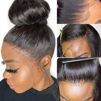 Perruque frontale 360 en cheveux humains lisses péruviens de 30 pouces, pré-épilée, avec baby hair et nœuds blanchis, disponible sur Alibaba-online-shopping