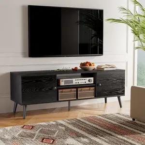 65" Media Console TV Stand With Cabinets Adjustable Shelves Mid-century Style TV Cabinets