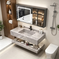 Ensemble de meuble-lavabo de salle de bain moderne de luxe en pierre frittée avec miroir intelligent, meuble-lavabo mural flottant pour appartement et hôtel