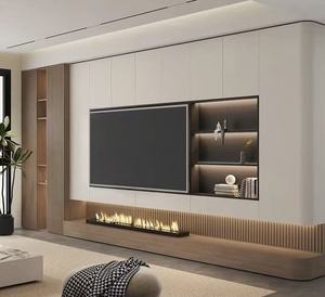 Meuble TV flottant moderne en bois personnalisable avec étagères ouvertes pour appareils intelligents et articles de décoration de salon - Product Image 2