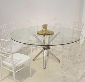 Juego de Mesa de Comedor Redonda de Vidrio con Patas de Acero Inoxidable Moderno para Bodas - Product Image 1