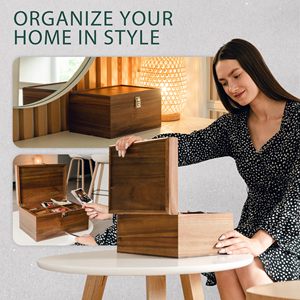 Tùy Chỉnh Khóa Bằng Gỗ Lưu Niệm Hộp Có Thể Điều Chỉnh Khay Divider Lớn Bản Lề Nắp Đám Cưới Lưu Trữ Hộp Gỗ Cube Lưu Trữ Thùng - Product Image 6