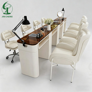 JINCHENG Table de manucure en fer simple, ensemble de table en verre brun, table de manucure adaptée aux esthéticiennes - Product Image 5
