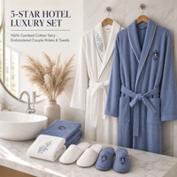 Ensemble de 6 peignoirs pour couple, 100% coton éponge, serviettes de bain, serviettes de toilette, pantoufles, broderie personnalisée
